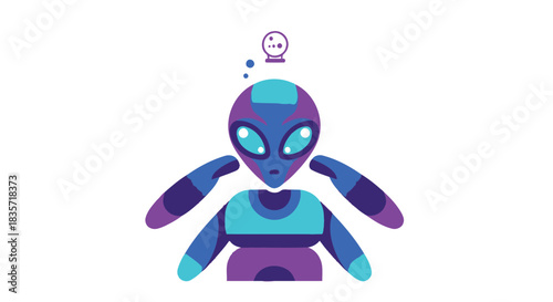 Geometric alien with a floating crystal ball above