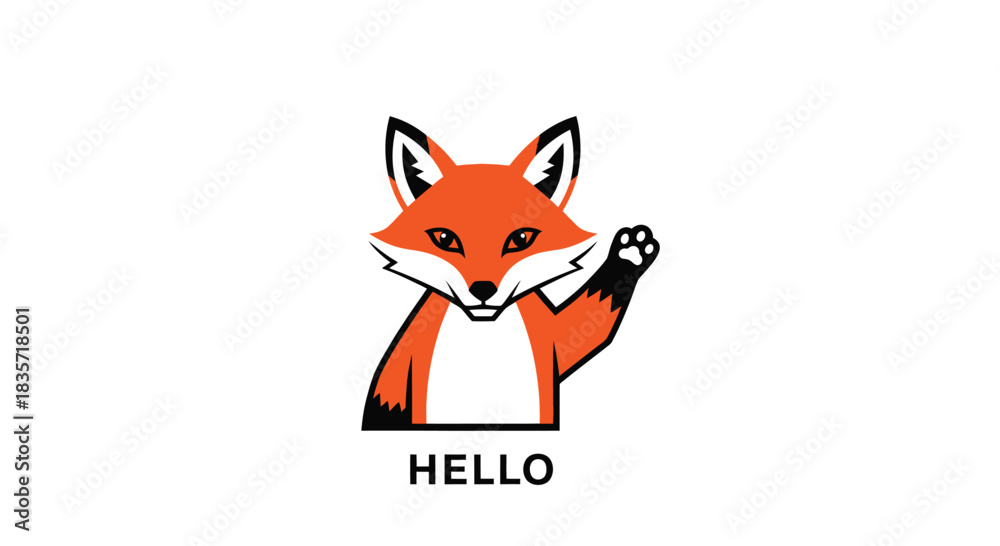 Obraz premium Cheerful stylized fox waving hello