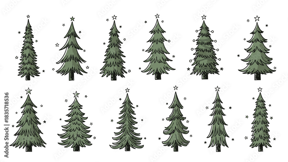 Obraz premium Hand-drawn christmas trees collection illustration ideal for the christmas holiday season