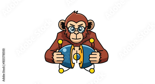 Cartoon monkey in glasses separating a sphere