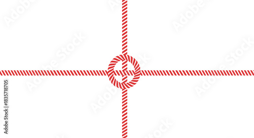 Red striped twine forms a center knot & vertical/horizontal lines