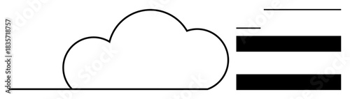Cloud outline with horizontal bars representing data, storage, and network flow. Ideal for technology, cloud computing, data transfer, digital storage, internet services, minimal design simple flat