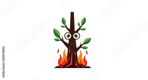 Cartoon tree with eyes burns