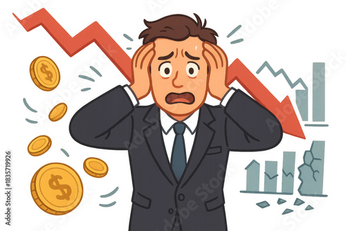 Businessman panicking losing money during financial crisis