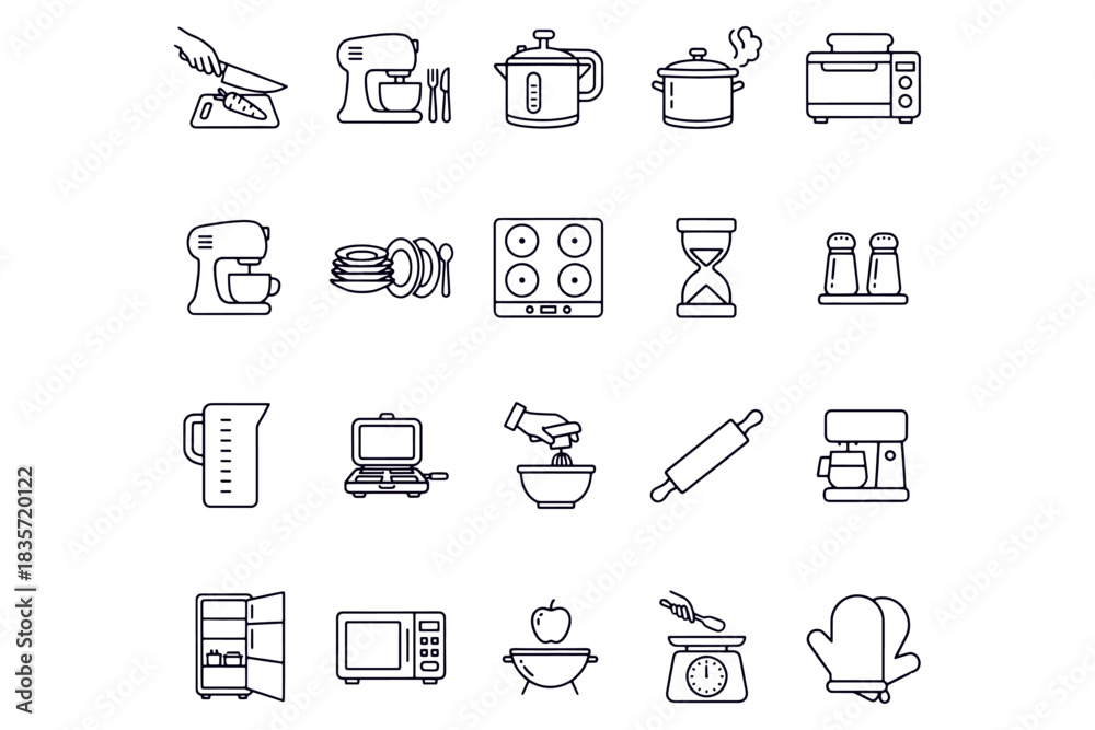 Fototapeta premium Kitchen Appliance Icons outline set vector design 
