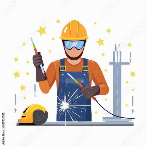 A skilled welder, wearing protective gear, skillfully works on metal, creating sparks and ensuring structural integrity in a construction setting.