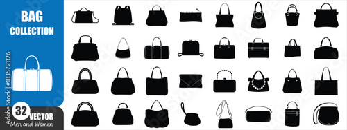 Silhouette Bag Collection Vector Set –  Fashion Handbag, Purse, Tote, and Backpack Icons