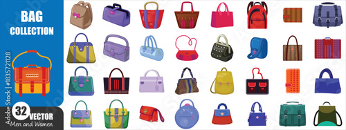 Colorful Fashion Bag Collection Vector Set – Men’s and Women’s Bags
