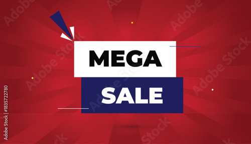 Mega sale web banner editable eps format vector art illustration template design deep blue white yellow bold font red gradient abstract illustration sun shine background 4k business shapes