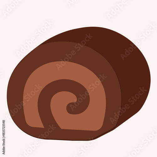 A cute chocolate Swiss roll cake illustration with a creamy swirl center . Perfect for bakery branding, dessert menus, kawaii food designs, stickers, and sweet-themed graphics.
