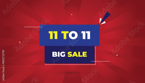 Big sale 11 to 11 editable EPS format web banner vector art illustration template design deep blue shapes yellow white bold font red gradient abstract illustration sunshine background 4K business