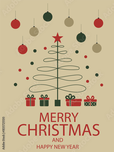 Merry Christmas greeting card with a сhristmas tree