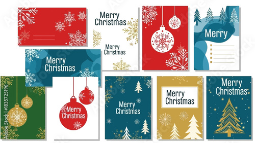 Festive christmas card designs set for seasonal celebrations and holiday greetings