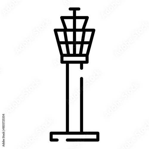 Air traffic control tower black line icon