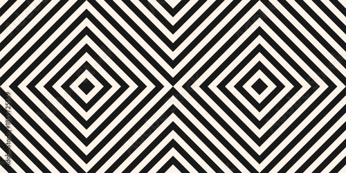 Simple vector seamless pattern with diagonal lines, stripes, tiles, squares, rhombuses. Black and white optical art texture. Striped checkered background. Modern monochrome repeating design for decor
