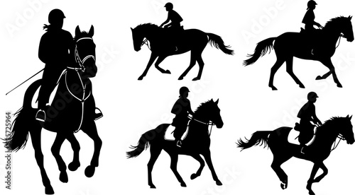 Riding horses silhouettes - vector 