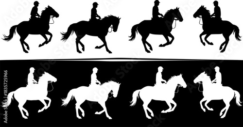 Riding horses silhouettes - vector 
