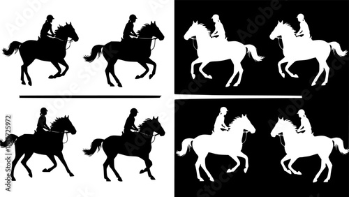 Riding horses silhouettes - vector 