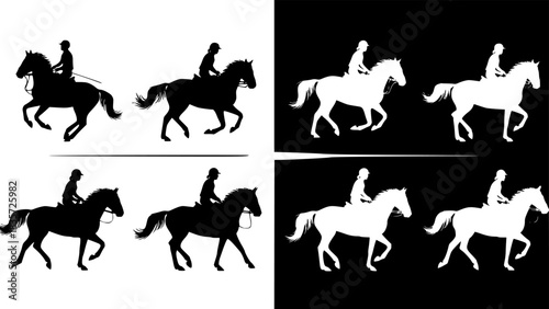 Riding horses silhouettes - vector 