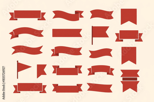 Red ribbon banners and flag shapes collection