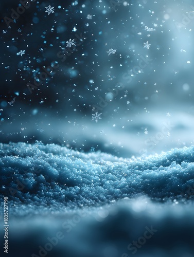 Elegant blue winter backdrop featuring soft snowfall, silver sparkles, and a clean minimal gradient. Perfect for holiday graphics, banners, and modern seasonal layouts.