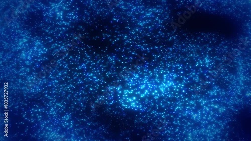 Abstract hi-tech galaxy sci-fi background. Electric blue glowing particles on dark backdrop. Plasma wave vibration. Light blue stardust texture. Digital technology, data flow, cyberspace, innovation