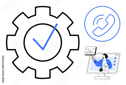 Customer support concept. Customer support and communication via phone and email. Customer support enhancing user experience and resolving issues. For technology, business, client relations, software