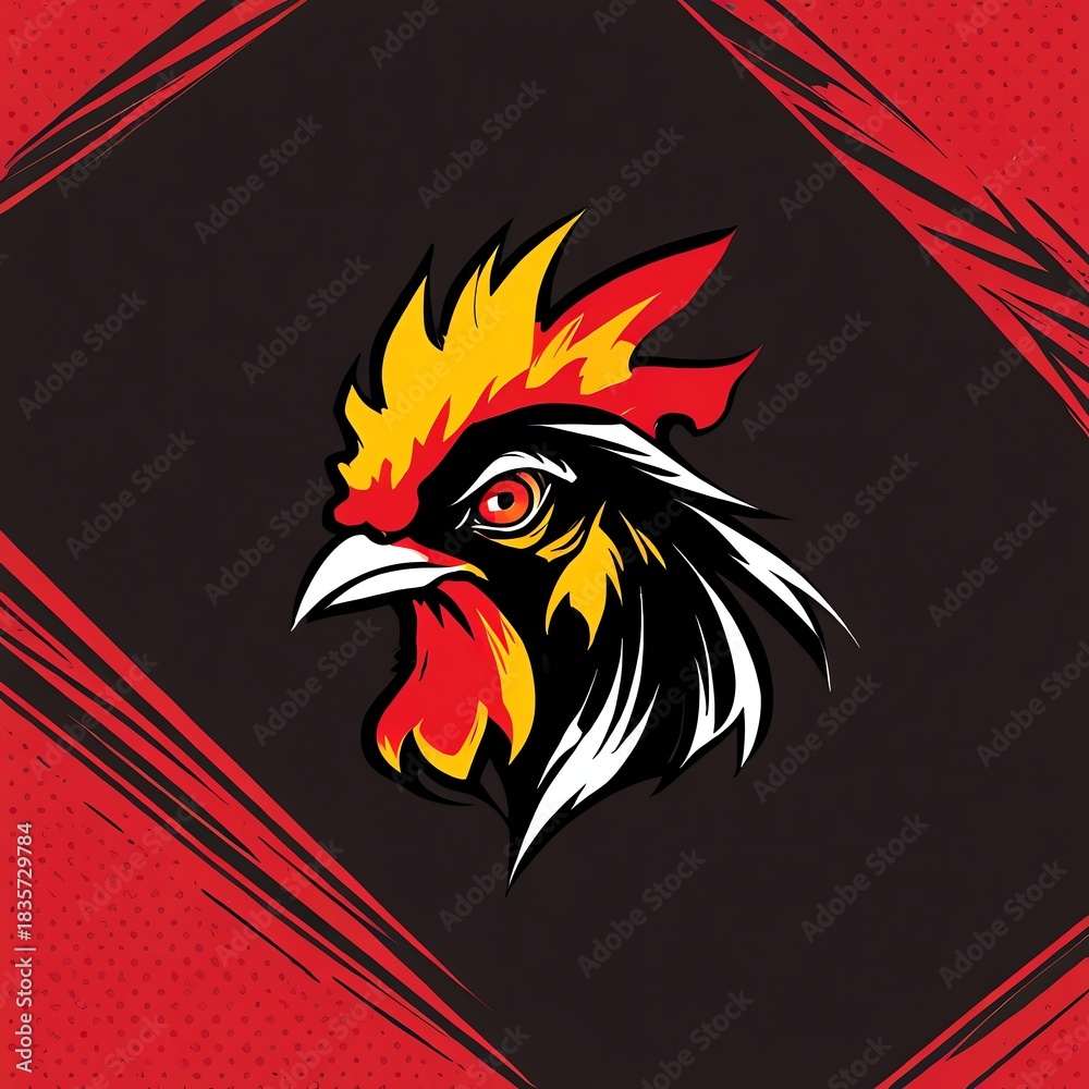 Obraz premium Roosters head frontfacing bold colors dark background