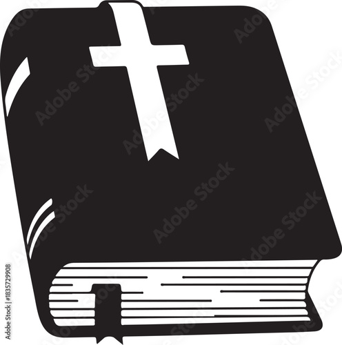 Black Silhouette of a Closed Bible with a Cross and Ribbon Bookmark closed book religious book