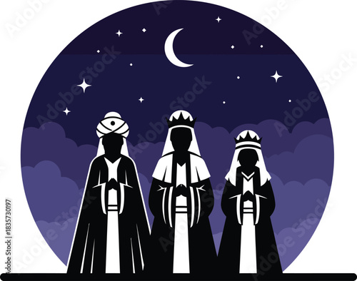 Three Kings Silhouettes with Clouds and Night Sky nativity christmas