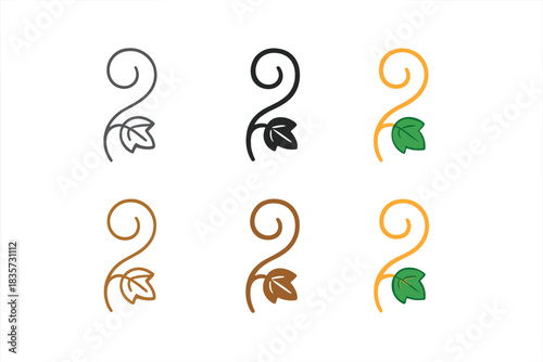 Elegant Pumpkin Tendril. Single pumpkin tendril spiraling gracefully with small leaf detail, simple minimal icon, first in line