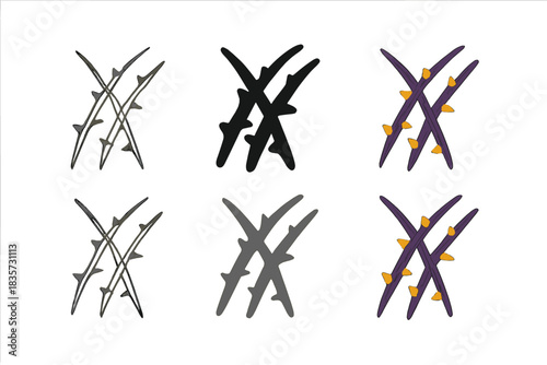 Geometric Blackberry Thorns. Cluster of blackberry thorns forming a scratch pattern, geometric minimal icon, first in line style