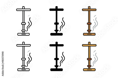 Fire Drill Evolution. Hand-operated fire drill with subtle motion lines and smoke, simple minimalist vector design, first in line