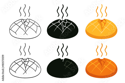 Bread Surface Artistry. Close-up of bread surface cracking open under steam pressure, golden bloom captured in stylized geometric