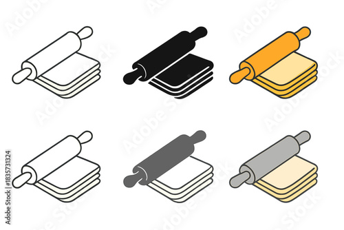 Artistic Dough Pressing. Rolling pin pressing layered dough sheet, butter lines subtly visible between folds, representing