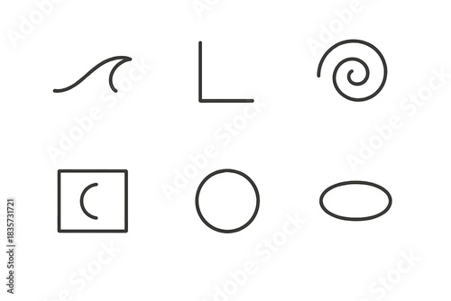 Absence Line Icons. Line style icons of Absence Made Visible: broken wave, faint edge, quiet spiral, hollow shadow, subtle ring,