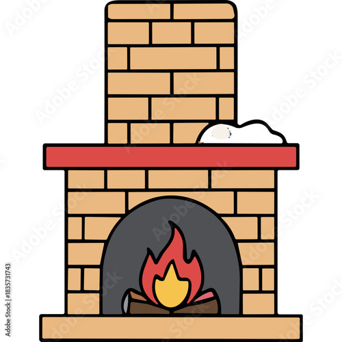Cozy Brick Fireplace With Burning Fire Inside And A Black Cat Peeking Over The Top In A Warmly Lit Room Creating A Welcoming Atmosphere And Hygge Ambiance
