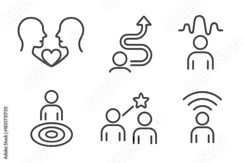 Humanized Data Icons. Line style icons of Humanized Data: emotional link, logical path, caring waveform, doubtful ripple, trusting