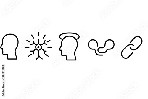 Conscious Network Icons. Line style icons of Unending Design: eternal knot, curved chain, infinite band, woven circle, mirrored