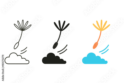 Abstract Seed Clusters. Floating seed cluster, soft cloud, motion trails, first in line style with thin outline, second in solid