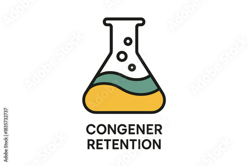 Flask with Colorful Liquids. Line style icon of a laboratory flask with colorful liquids inside, representing congener retention