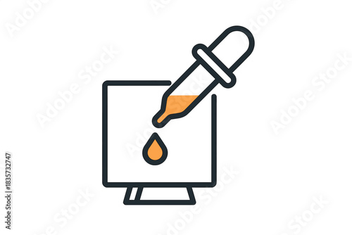 Pipette Art Dripping. Line style icon of a pipette dripping colored liquid onto a canvas, representing congener retention in art,