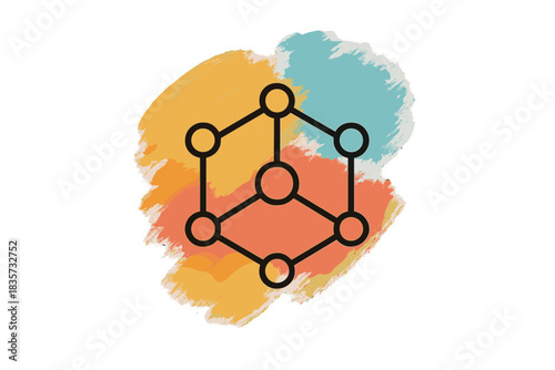 Molecular Art Integration. Line style icon of a molecular structure integrated into an abstract painting, representing congener