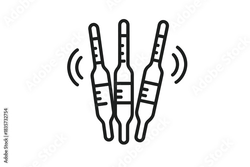 Hydrometer Dance Icons. Line style icon of multiple hydrometers in a sequence showing motion, representing proofing hydrometer