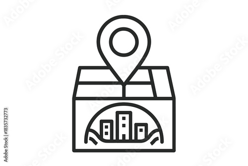 Subterranean Map Icon. Line style icon of a map pin pointing to a subterranean area in a city, representing subcutaneous city map,