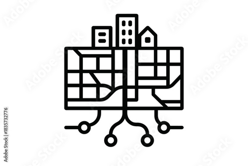 Subterranean City Map. Line style icon of a city map with underground tunnels highlighted, representing subcutaneous city map,