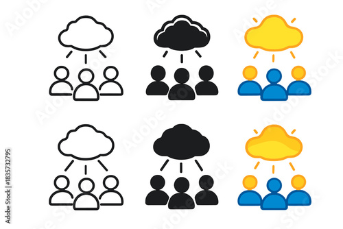 Collective Imagination Connections. People connected by thin lines to a shared glowing mirage, collective imagination symbol,