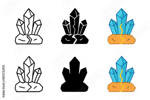 Glowing Quartz Vein Icon. Crystalline quartz vein with glowing energy pulse along the fissure, minimal vector icon, first in line