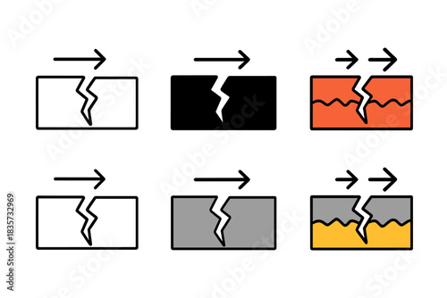 Tectonic Motion Vectors. Earthquake-prone tectonic boundary with motion vectors, abstract minimalist vector illustration, first in