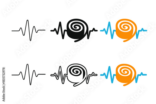 Abstract Mainspring Art. Mainspring with flowing torque lines mimicking heartbeat pulses, abstract minimal vector illustration,